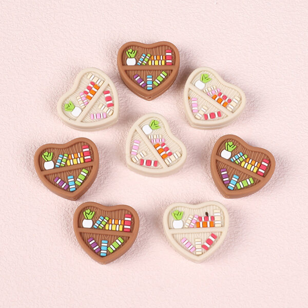 Wholesale in stock Cartoon Bookshelf Silicone Beads Children's Food Grade Teegel Anti-drop Chain Accessories Bulk Love Beads Soft Silicone