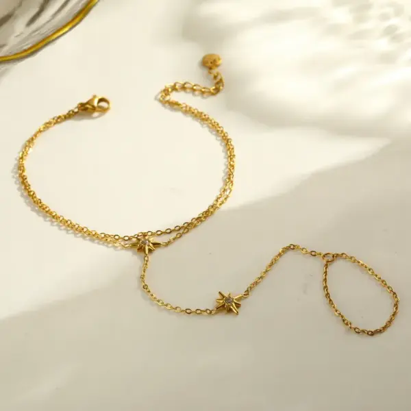 Wholesale 18K Gold Plated 304 Stainless Steel Vacuum Electroplating (In Furnace) Zircon Star Electroplated Jewelry Set For Women