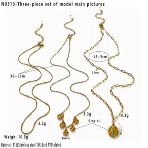 Main Picture Bead Necklace Color Small round Slice Oval Three-Piece Set / One Size / N0313