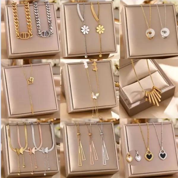 Wholesale Trendy Titanium Steel Necklace For Women Fashionable Electroplated 18K Gold Non-fading Luxury U-Shape And Geometric Patterns