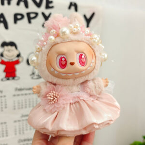 Pink tulip skirt + pink pearl hair accessory (doll not included) / 15cm Sitting Party Pendant
