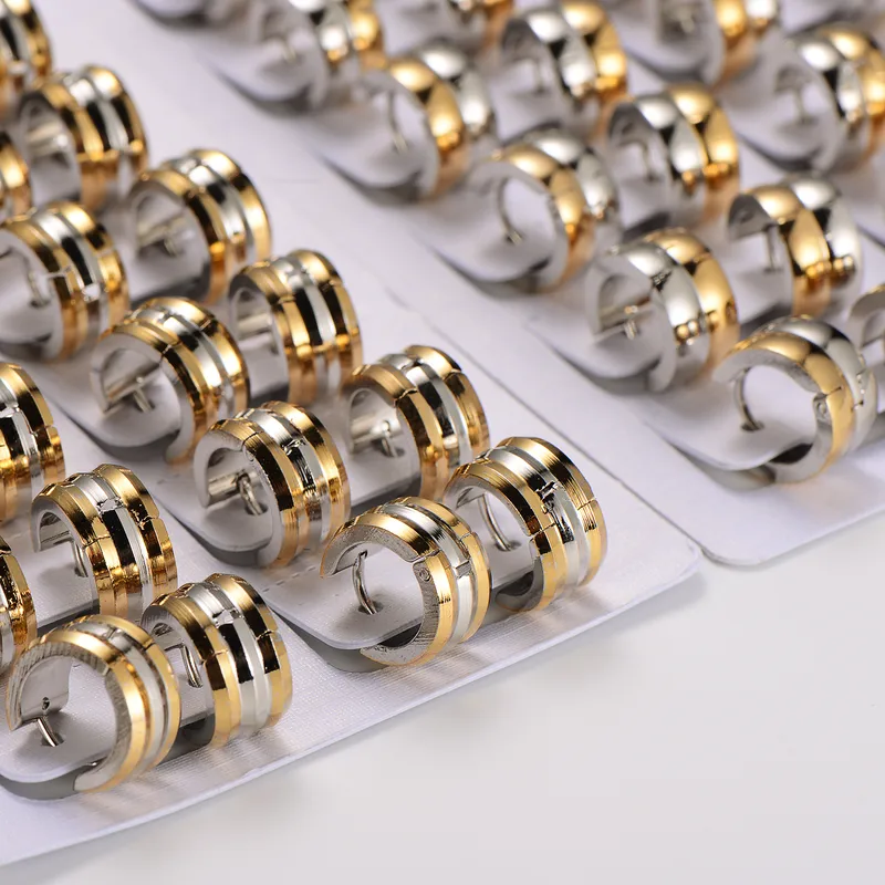 Wholesale 304 Stainless Steel Round Electroplating No Inlaid Imitation Gold Simple Style Waterproof Non Tarnish lishing Gold Hoop Earrings