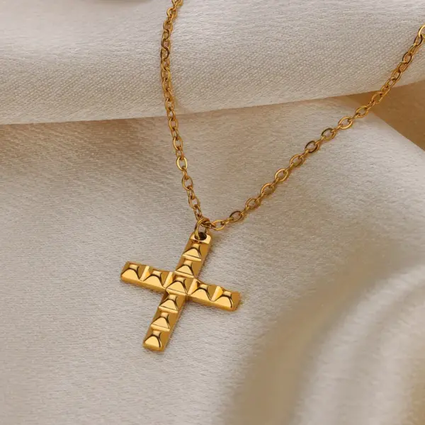 Wholesale Fashionable Stainless Steel Cross Pendant Necklace Hollow Heart Key Zircon Snake Jewelry Commuting Jewelry Turkish Devil's Eye Chain