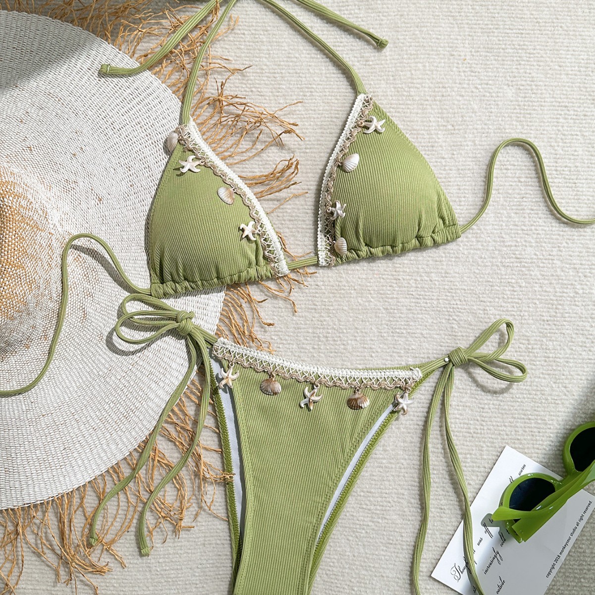 Wholesale Women's Swimsuit 2024 New Shell European and American Cross-Border Bikini Triangle C Sexy Halter Strap Swimsuit