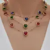 Wholesale 304 Stainless Steel Heart Glass Stone Zircon Earrings Heart Multicolor Vacuum Plating Chain Necklace Bracelet