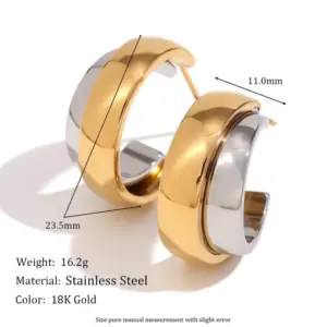 Wide Surface Double Layer C- Shaped Ear Ring-Double Color