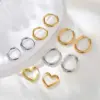 Wholesale 201 Stainless Steel Geometric Heart Shape PVD Coated 18K Real Gold Plated 18K Gold Elegant Streetwear IG Style Waterproof Non Tarnish Earrings