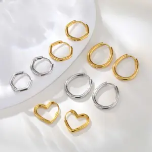 Wholesale 201 Stainless Steel Geometric Heart Shape PVD Coated 18K Real Gold Plated 18K Gold Elegant Streetwear IG Style Waterproof Non Tarnish Earrings