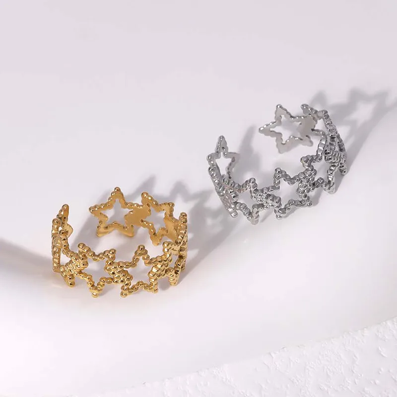 Wholesale PVD Coated Real Gold Plated 18K Gold Star 304 Stainless Steel Elegant Simple Style Streetwear Waterproof Non Tarnish Open Rings