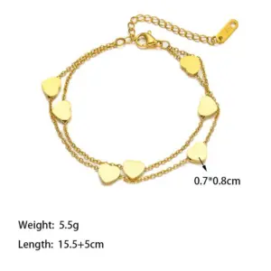 【XKB0039】Double Layer Heart Bracelet / Gold