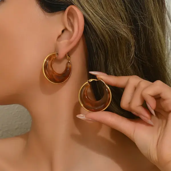 304 Stainless Steel C Shape PVD Coated Resin Real Gold Plated Gold Plated Casual Simple Style Solid Color Waterproof Non Tarnish Earrings
