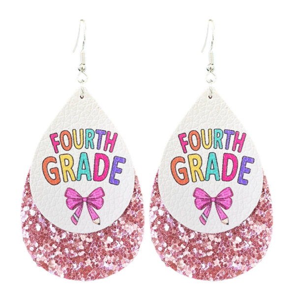 Wholesale Cross-border Amazon Ladies Teacher Earrings Double-layer Water Drop Leather Printed New Term Ritual Earrings