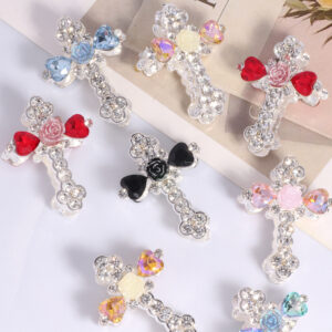 Wholesale Double-sided alloy flower cross straight hole loose beads beaded DIY mobile phone chain key chain bag chain jewelry accessories