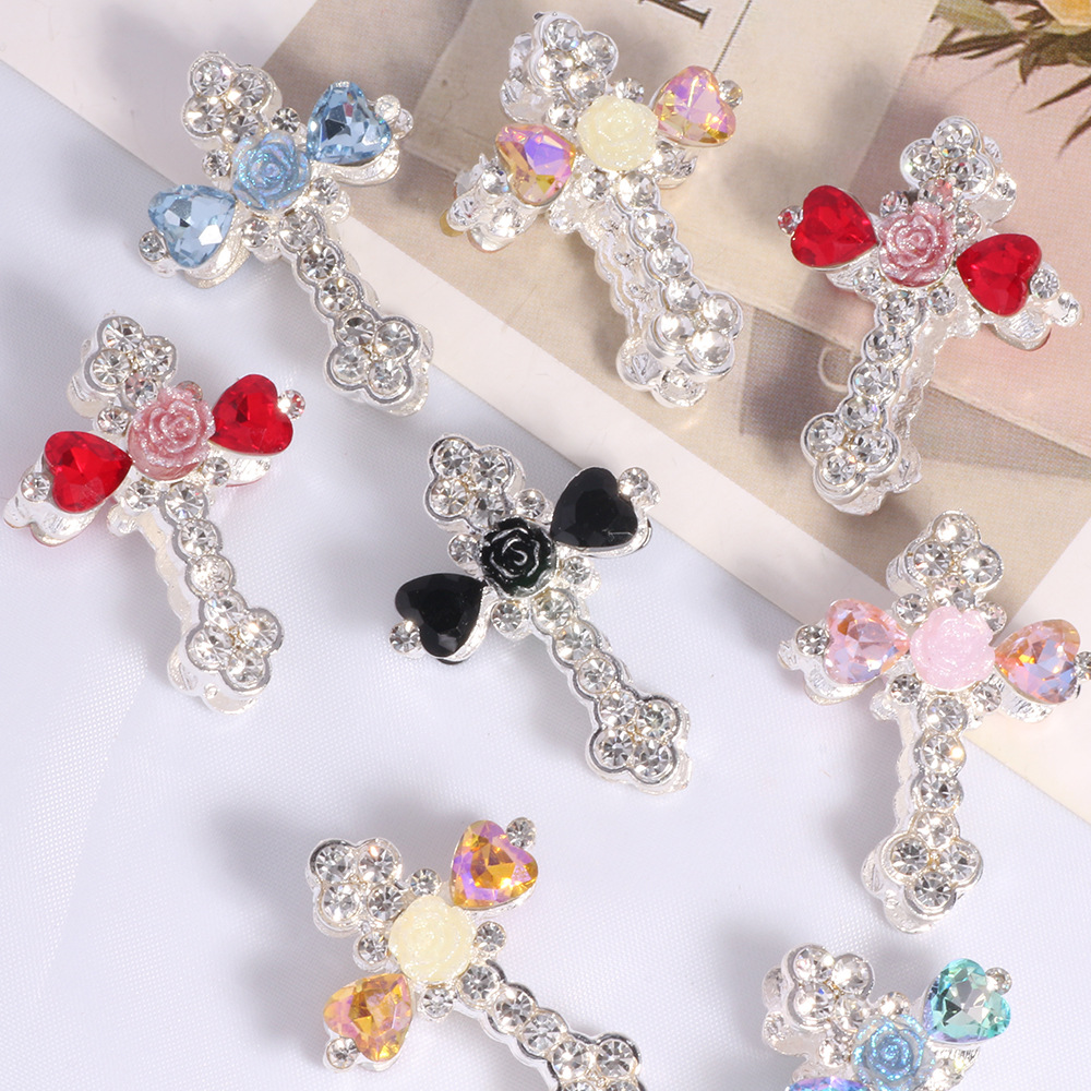 Wholesale Double-sided alloy flower cross straight hole loose beads beaded DIY mobile phone chain key chain bag chain jewelry aessories