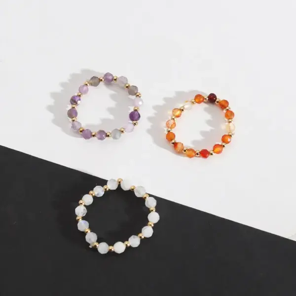 Wholesale Original Design Geometric Alloy Natural Stone Beaded Rings