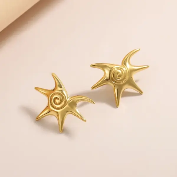 Spiral Sunflower Starfish Pendant Necklace Earrings Stainless Steel PVD Plated 14K Gold Ins European Geometric Pattern Jewelry For Women