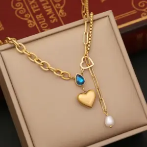 Wholesale Fashion Heart Shape Stainless Steel Pearl Plating Inlay Zircon Bracelets Earrings Necklace