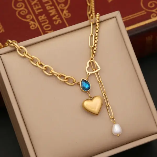 Wholesale Fashion Heart Shape Stainless Steel Pearl Plating Inlay Zircon Bracelets Earrings Necklace