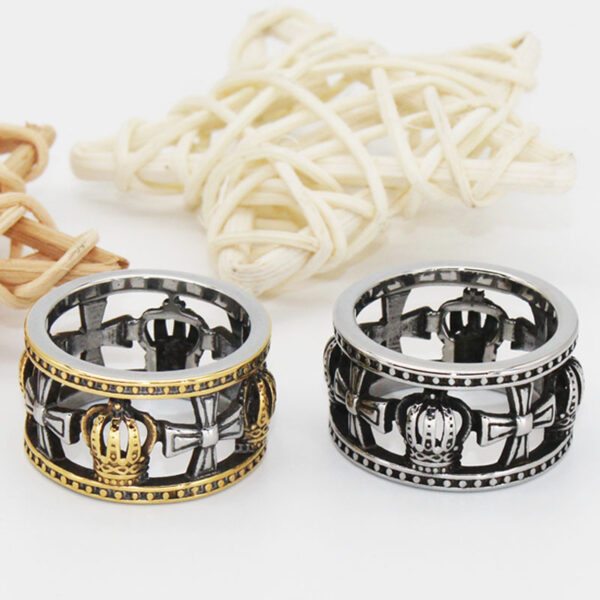 oly-3b4bb548cca9aed64a04890be4b0b075 Wholesale European and American classic retro crown cross ring two-color titanium steel ring simple niche cross-border e-commerce manufacturers