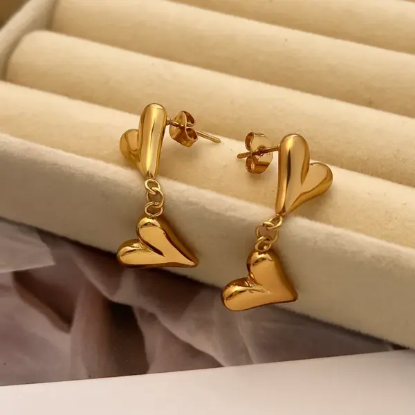 Wholesale Vintage Style Simple Style Geometric Heart Shape Mixed Metal 304 Stainless Steel 18K Gold Plated Ear Studs