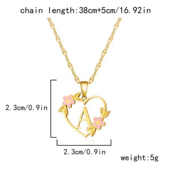 201 Stainless Steel Letter Heart Shape Flower Rack Plated KC Golden Plated Fairy Style Elegant Sweet Asymmetrical Enamel Lip Chain Gold Pendant Necklace
