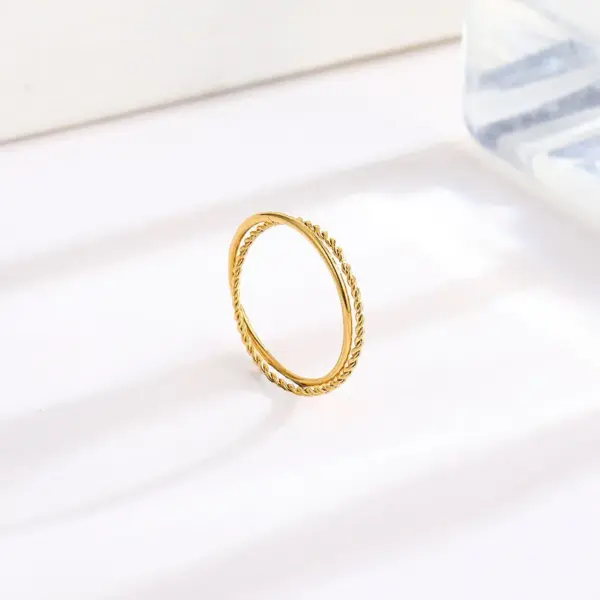 Wholesale Vacuum Plating PVD Coated Real Gold Plated 18K Gold Solid Color 304 Stainless Steel Simple Style Waterproof Non Tarnish Rings