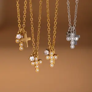 Wholesale PVD Coated Real Gold Plated 18K Gold Geometry 304 Stainless Steel Imitation Diamond Elegant Luxurious Shiny Waterproof Non Tarnish 304 Stainless Steel Lobster Trigger Clasp Closure Necklace