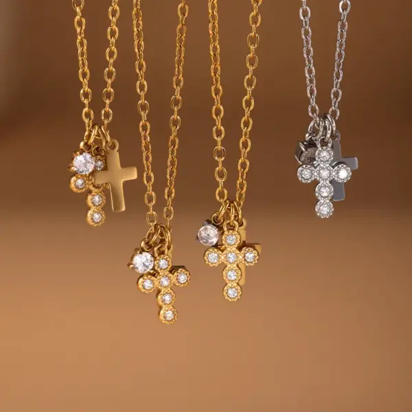 Wholesale PVD Coated Real Gold Plated 18K Gold Geometry 304 Stainless Steel Imitation Diamond Elegant Luxurious Shiny Waterproof Non Tarnish 304 Stainless Steel Lobster Trigger Clasp Closure Necklace