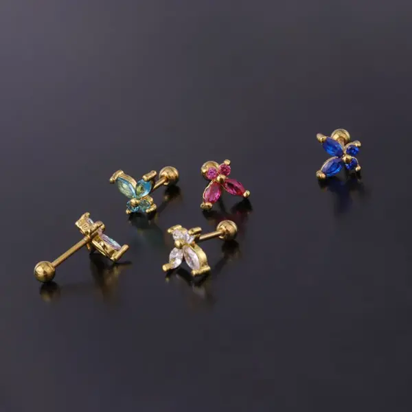 Copper Artificial Gemstones Ear Cartilage Rings & Studs Insect Waterproof Non Tarnish Surgical Steel Women'S