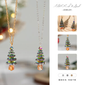 Wholesale Crystal-plated Christmas tree necklace