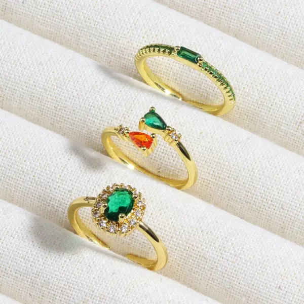 Wholesale Brass 18K Gold Plated Plating Inlay Solid Color Zircon Open Rings