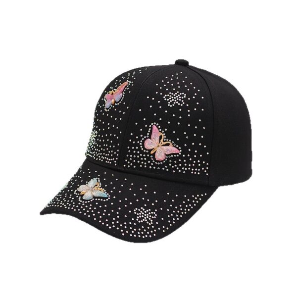 Wholesale New Hat, Comfortable and Breathable Linen Baseball Cap, Butterfly Diamond-Encrusted Outdoor Sunshade and Sun Protection Sun Hat, Peaked Cap for Women