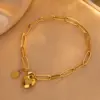 304 Stainless Steel Paper Clip Heart Shape Ion Plating (IP) 18K Gold Plated Retro Classic Style Waterproof Non Tarnish Regular Chain Bracelets Necklace Jewelry Set
