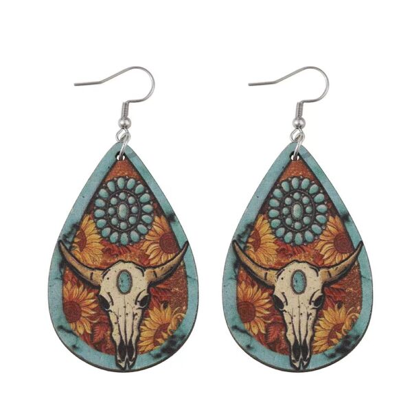 oly-3b73d166b6d70ee5d96d53919ecc8c87 Wholesale 1 Pair op Earrings Cow's Head Printed Decoration Retro Style Wood Material Fashionable Elegant Banquet Party