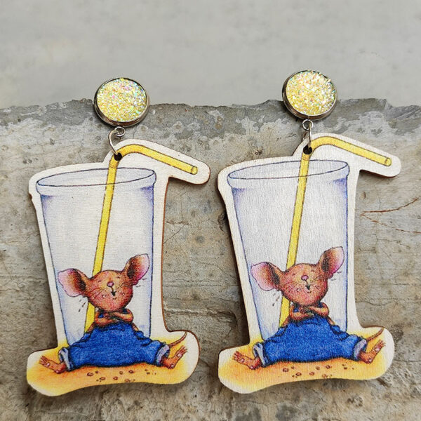 oly-3b742f44e8159b21ba2d818eb07268c1 Wholesale Mouse Cheese Earrings Bright Gold Stainless Steel Base Steel Pin Earrings