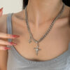 oly-3b77c93ade0aa214c0609ccc46809ccc Wholesale Square Diamond Star Cross Necklace for Men Ins Hip-Hop Neutral Trend Cool Niche Clavicle Chain for Women