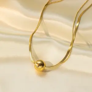 H230【Small Golden Balls Necklace Gold】