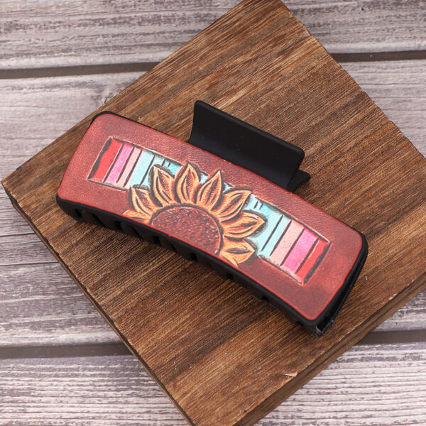 Wholesale Cross-border Western Wind Denim Wind Sunflower Leather Hairpin Women's Shark Clip Grab Clip Amazon AliExpress