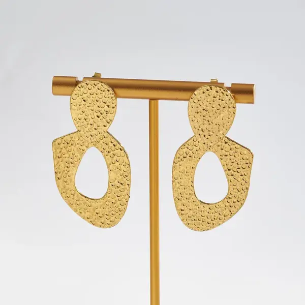 Vintage INS Style European And American 304 Stainless Steel Embossed Hammered Round Heart Leaf Irregular Casual Women's Earrings