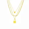 PVD Coated 18K Gold Plated Heart Shape Lock 304 Stainless Steel Retro Punk Waterproof Non Tarnish 304 Stainless Steel Three Layer Necklace
