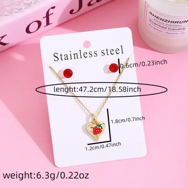 Wholesale Jewelry Sweet Cherry Strawberry 304 Stainless Steel Plating Jewelry Set Cable Chain