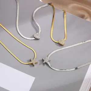 Wholesale Fashion Heart Stainless Steel Copper Plating 18K Gold Plated Necklace