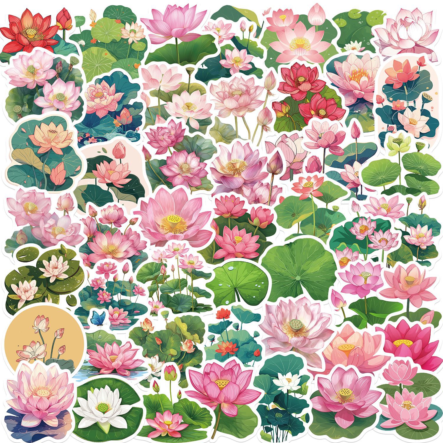 Wholesale 50 Cartoon Pink Lotus Graiti Stickers Decorative iPad Lage Notebook DIY Waterproof Cross-Border