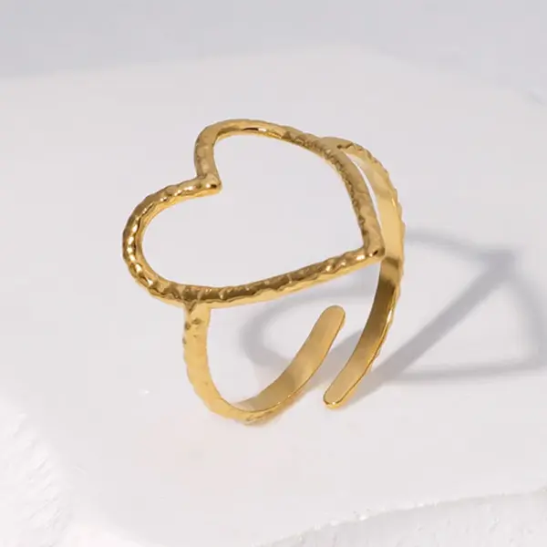 Wholesale Jewelry Sweet Heart Shape 304 Stainless Steel 18K Gold Plated Plating Hollow Out Stainless Steel Rings