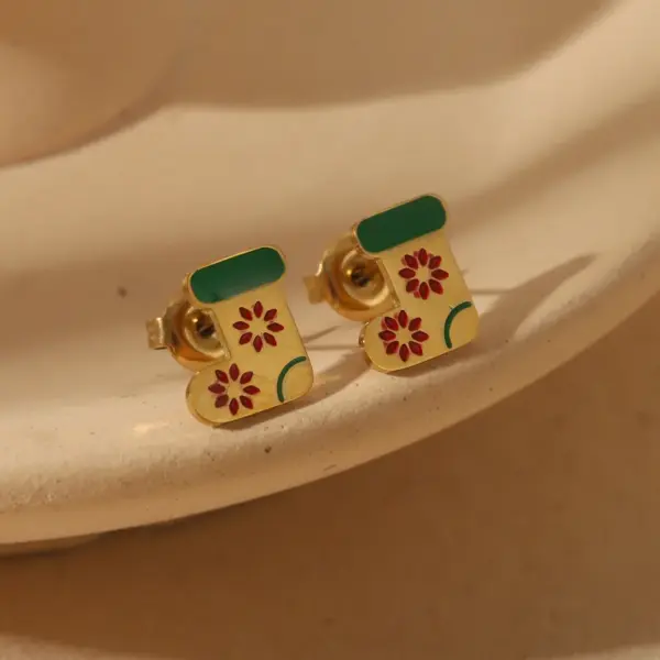 Wholesale 1 Pair Christmas Sweet Simple Style Christmas Tree Santa Claus Enamel 304 Stainless Steel Zircon 14K Gold Plated Ear Studs