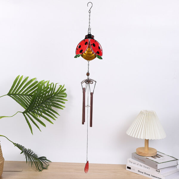 Wholesale Cross-border new metal wind chimes bees beetle glass painted crafts iron painted paint hanging ornaments in stock