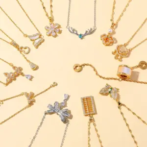 Wholesale Women's Flower Inlaid Zircon Cross Necklace Simple Bohemian Style Titanium Steel Fashion Jewelry Collarbone Chain Pendant