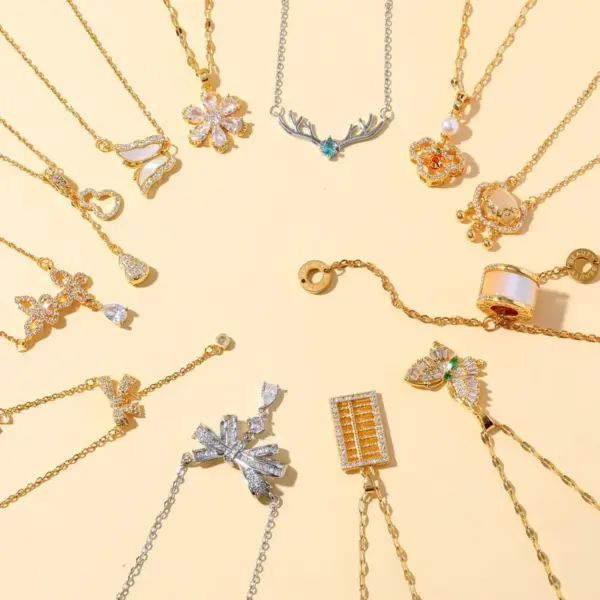 Wholesale Women's Flower Inlaid Zircon Cross Necklace Simple Bohemian Style Titanium Steel Fashion Jewelry Collarbone Chain Pendant