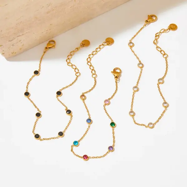 Wholesale PVD Coated Real Gold Plated 16K Gold White Gold Plated Gold Plating Round 304 Stainless Steel Simple Style Waterproof Non Tarnish Bracelets Anklet