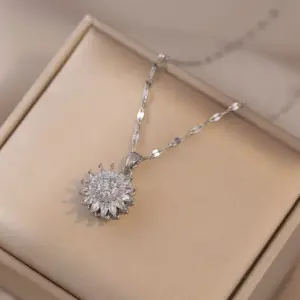 X0626 Steel Color Sunflower Necklace